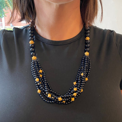 ESTATE Onyx and Yellow Gold Beaded Necklace
