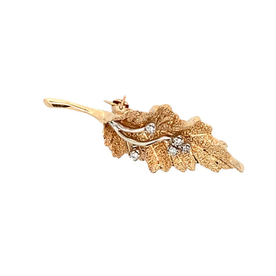 ESTATE Single Leaf and DIamond Pin in Yellow Gold