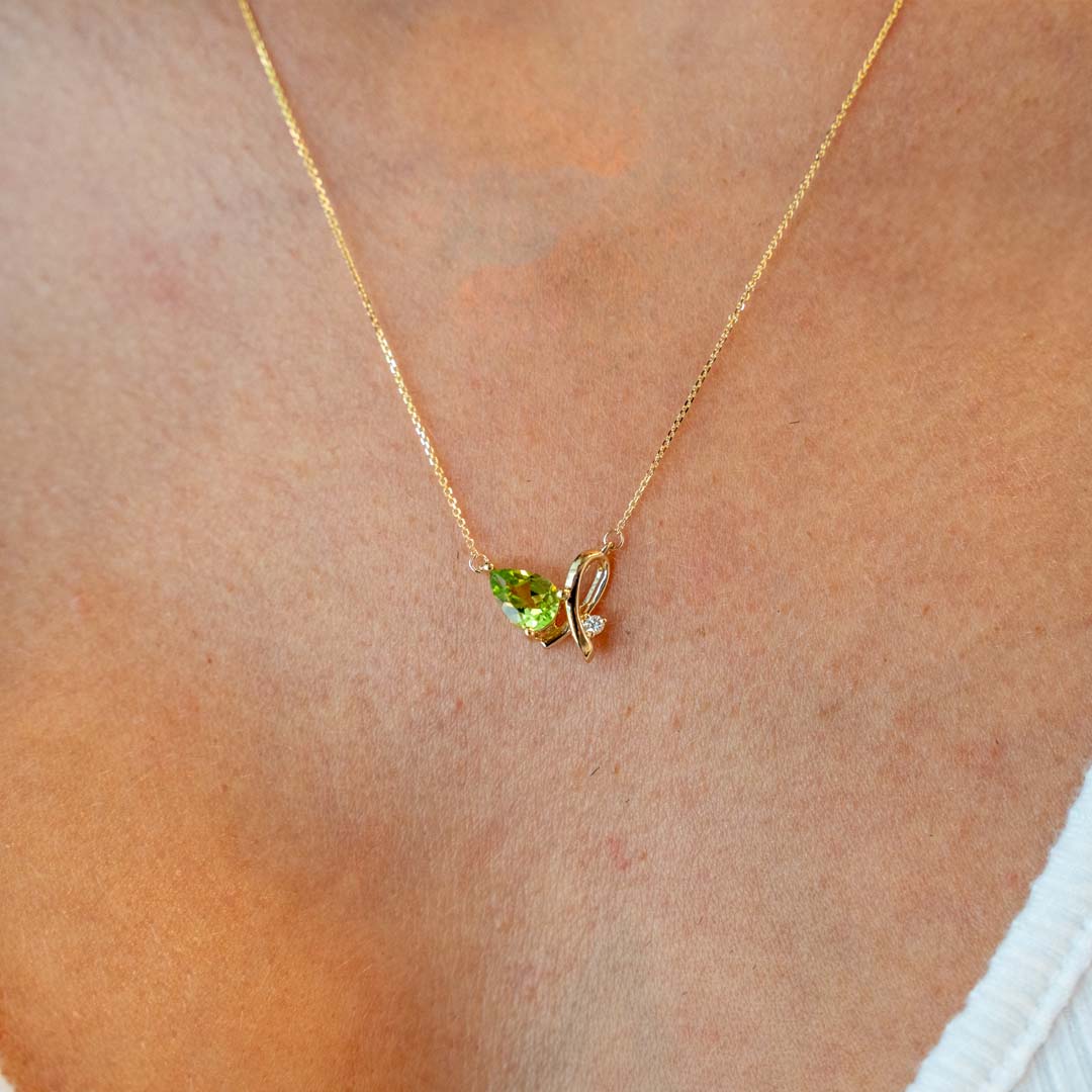 Peridot and Diamond Necklace in Yellow Gold