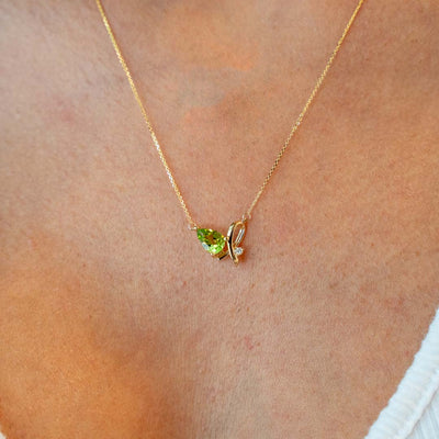 Peridot and Diamond Necklace in Yellow Gold
