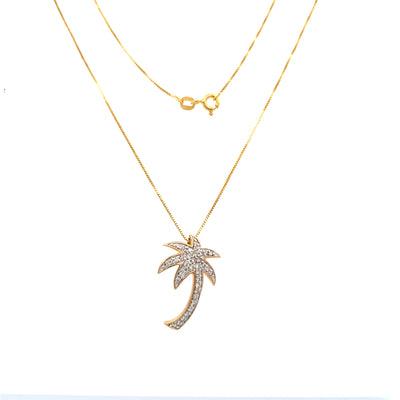 ESTATE Diamond Palm Tree Pendant in Yellow Gold