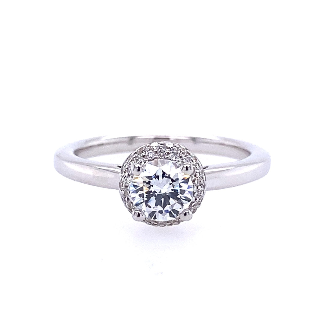 Round Diamond Halo Engagement Ring in White Gold