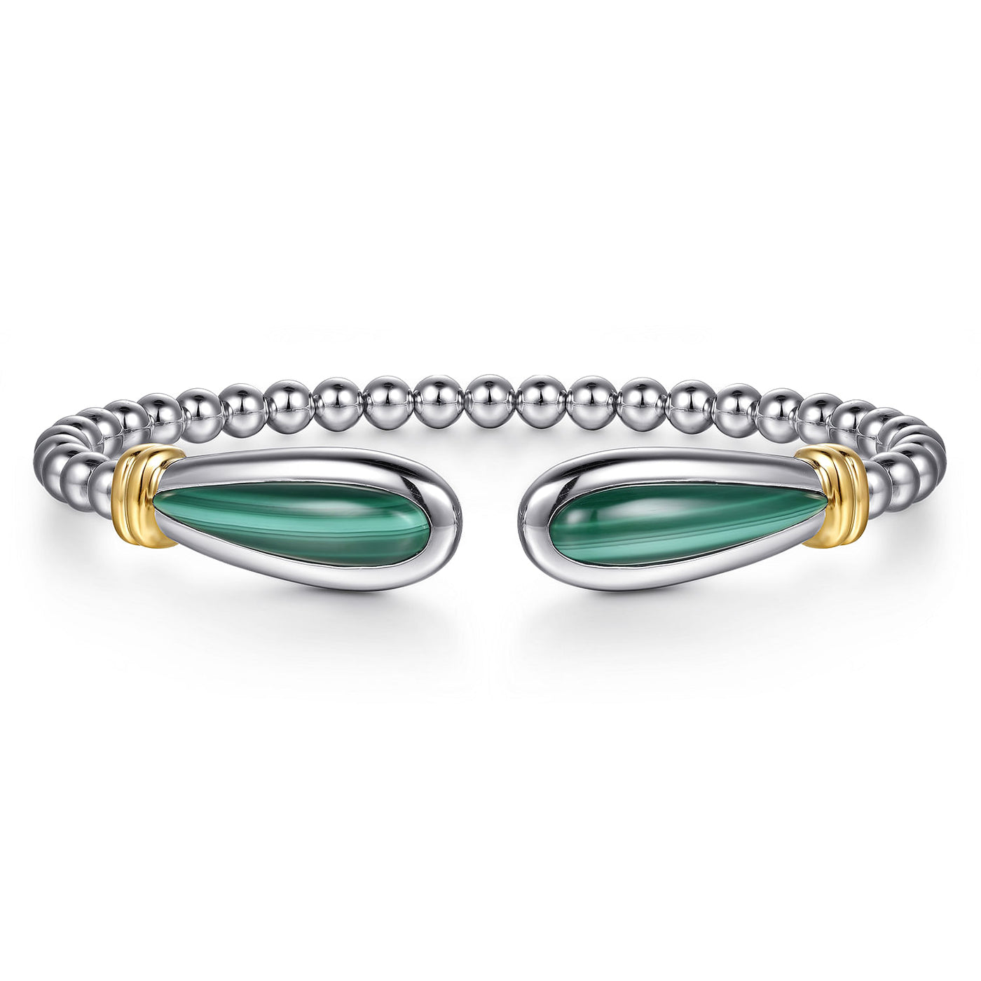Sterling Silver and 14K Yellow Gold Bujukan Malachite Bangle Bracelet by Gabriel & Co.