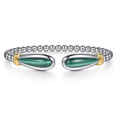 Sterling Silver and 14K Yellow Gold Bujukan Malachite Bangle Bracelet by Gabriel & Co.