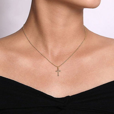 17.5" Twisted and Beaded Cross Pendant in Yellow Gold by Gabriel & Co.
