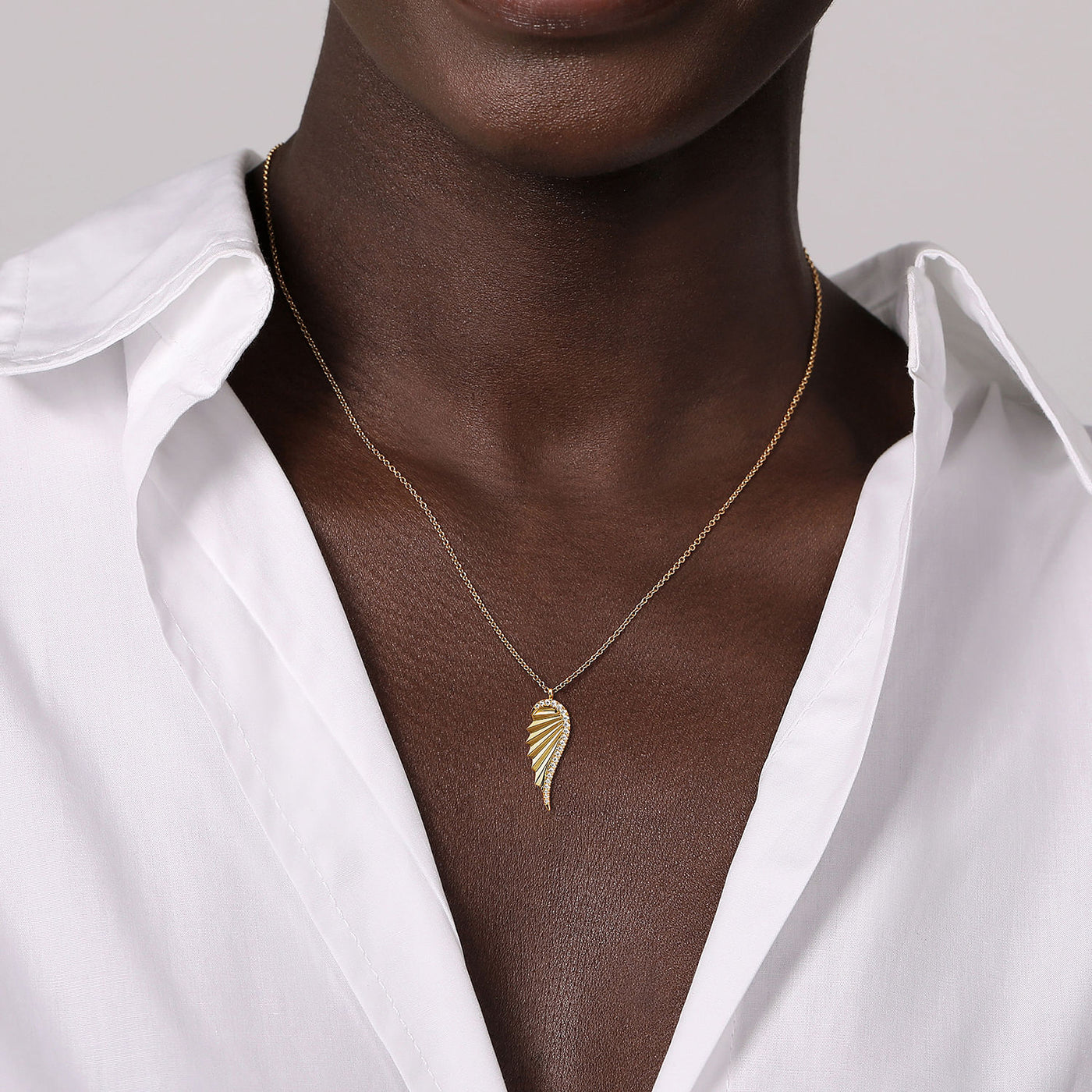 Diamond Enhanced Wing Pendant in Yellow Gold by Gabriel & Co.