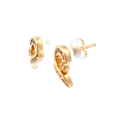 Estate Diamond RIbbon Earrings in Yellow Gold