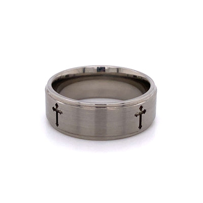 Fancy 8mm Cross Wedding Band in Titanium