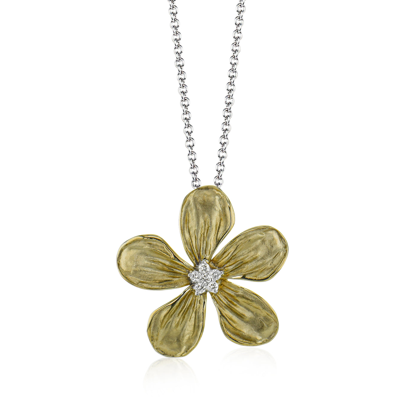 Simon G Jewelry 18 Karat Two-Tone Floral Style Diamond Pendants LP4845