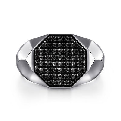 Gabriel & Co. Silver Black Spinel Signet Ring MR52063SVJBS
