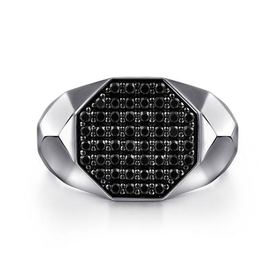 Black Spinel Signet Ring in Silver by Gabriel & Co.