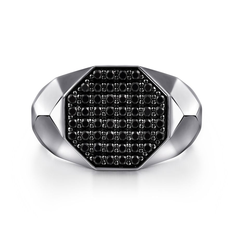 Black Spinel Signet Ring in Silver by Gabriel & Co.
