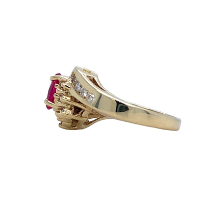 ESTATE Synthetic Ruby and DIamond RIng in Yellow Gold