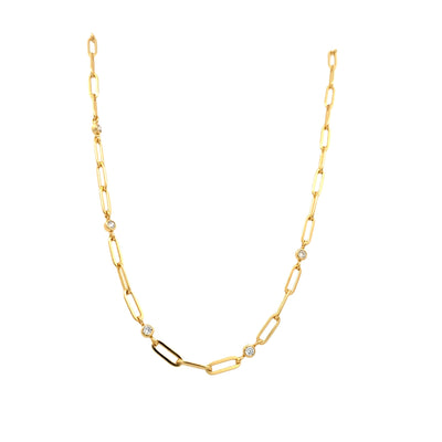 CZ Paperclip Necklace in Silver with Yellow Gold Plating by Ania Haie