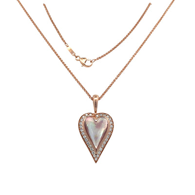 Mother of Pearl and Diamond Heart Pendant 0.39CTW in 14K Rose Gold by Kabana