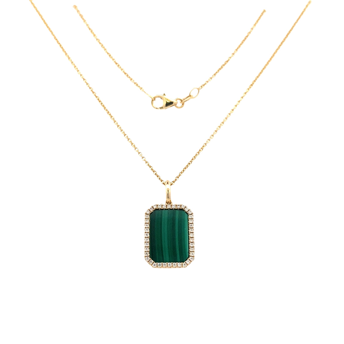 Malachite and Diamond Drop Pendant in Yellow Gold with 18" Chain