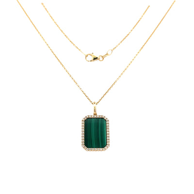 Malachite and Diamond Drop Pendant in Yellow Gold with 18" Chain