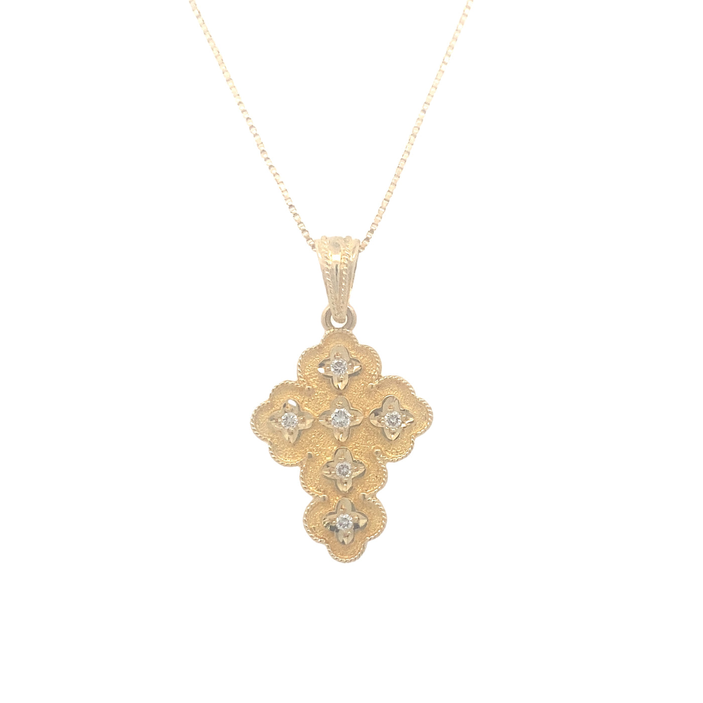Estate Diamond Cross Pendant in Yellow Gold with 16" Chain