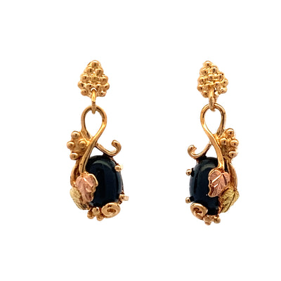 ESTATE Black Hills Gold Onyx Drop Earrings