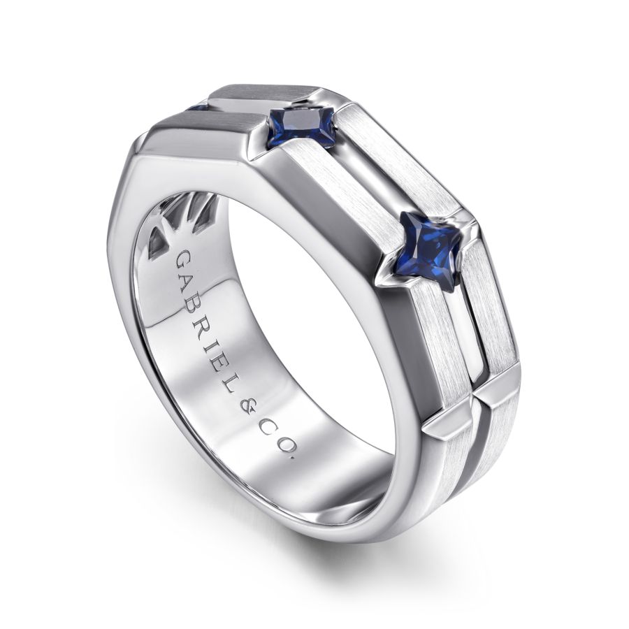 Sapphire Men's Ring  in Silver by Gabriel & Co.