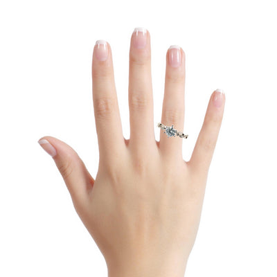 Floral Motif Round Engagement Ring in White Gold by Allllison Kaufman