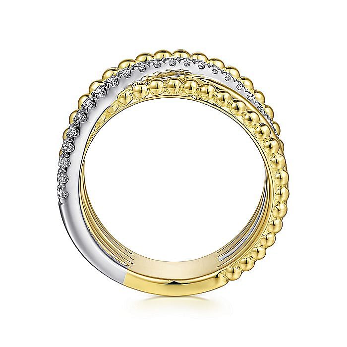 Wide Diamond Bujukan Cross Over Ring in Yellow Gold by Gabriel & Co.