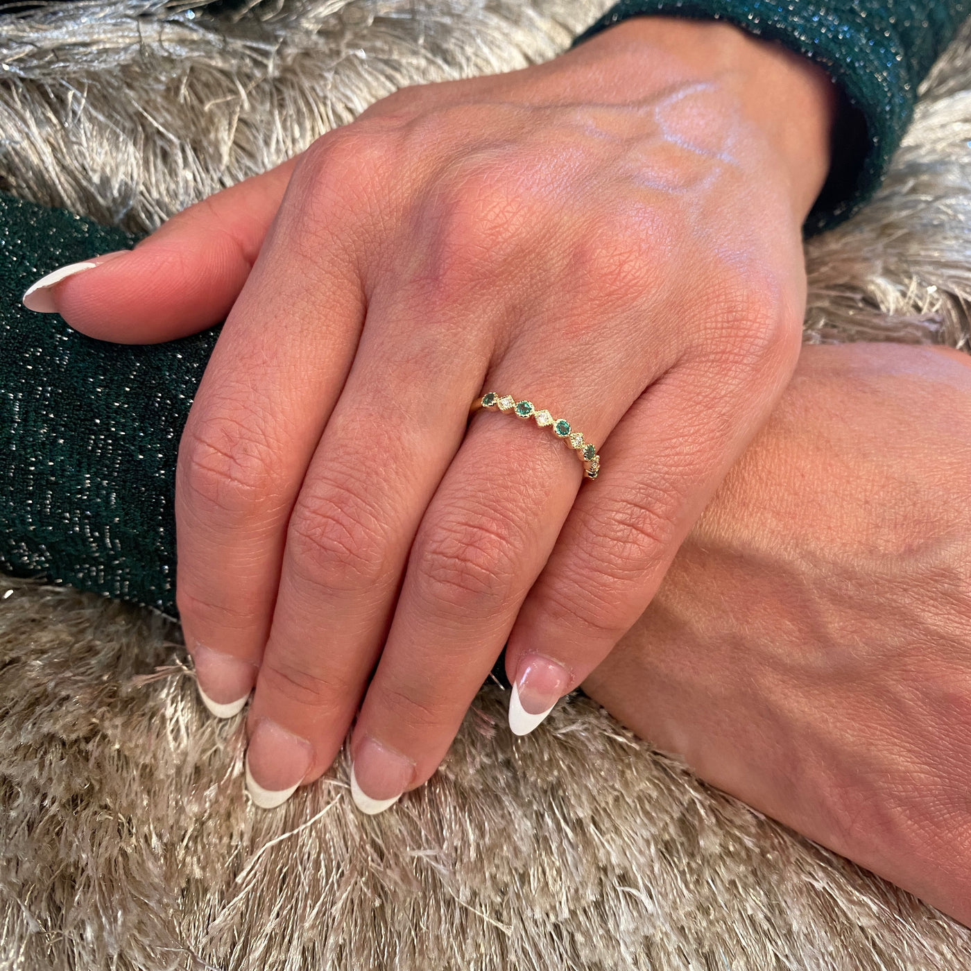 Emerald and Diamond Stackable Ring in Yellow Gold