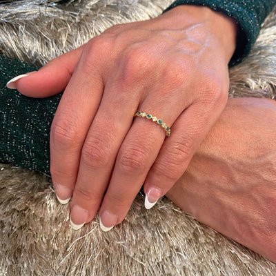 Emerald and Diamond Stackable Ring in Yellow Gold