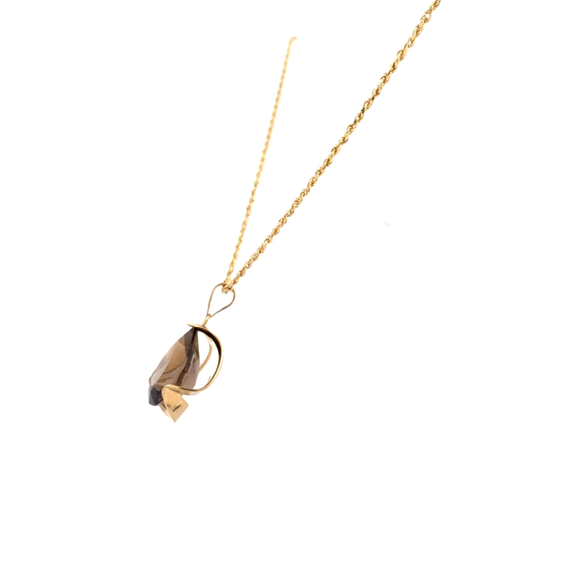 ESTATE Smoky Quartz Pendant in 14K Yellow Gold with 20" Rope Chain