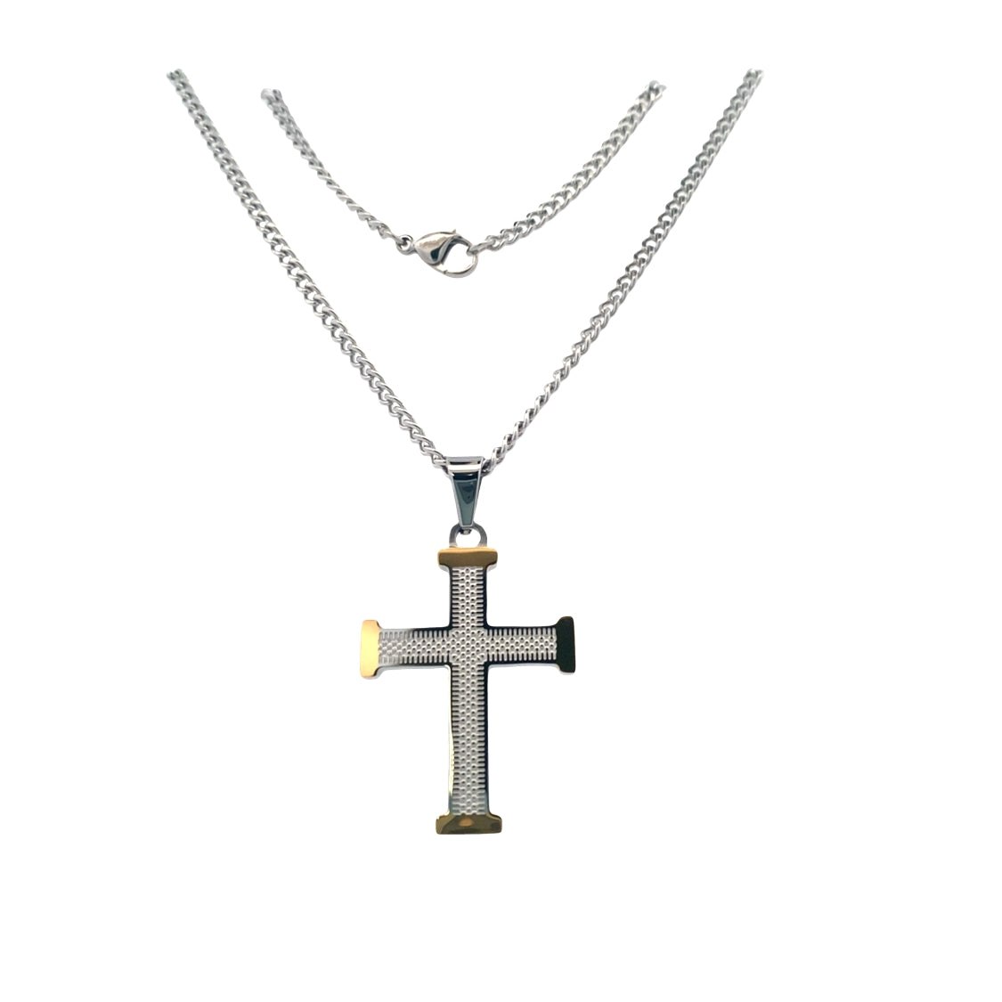 Textured Cross Pendantin SS and Gold Plating with 22" Chain