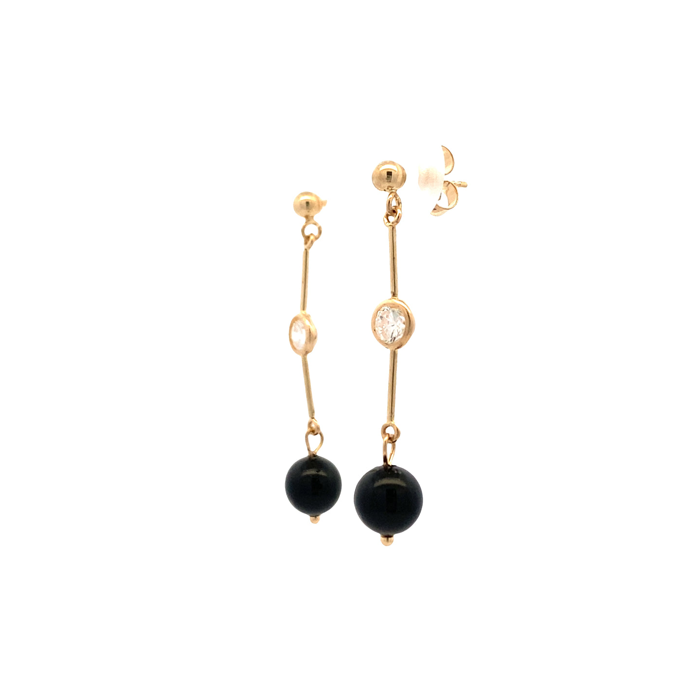 ESTATE Onyz Dangle Earrings in Yellow Gold