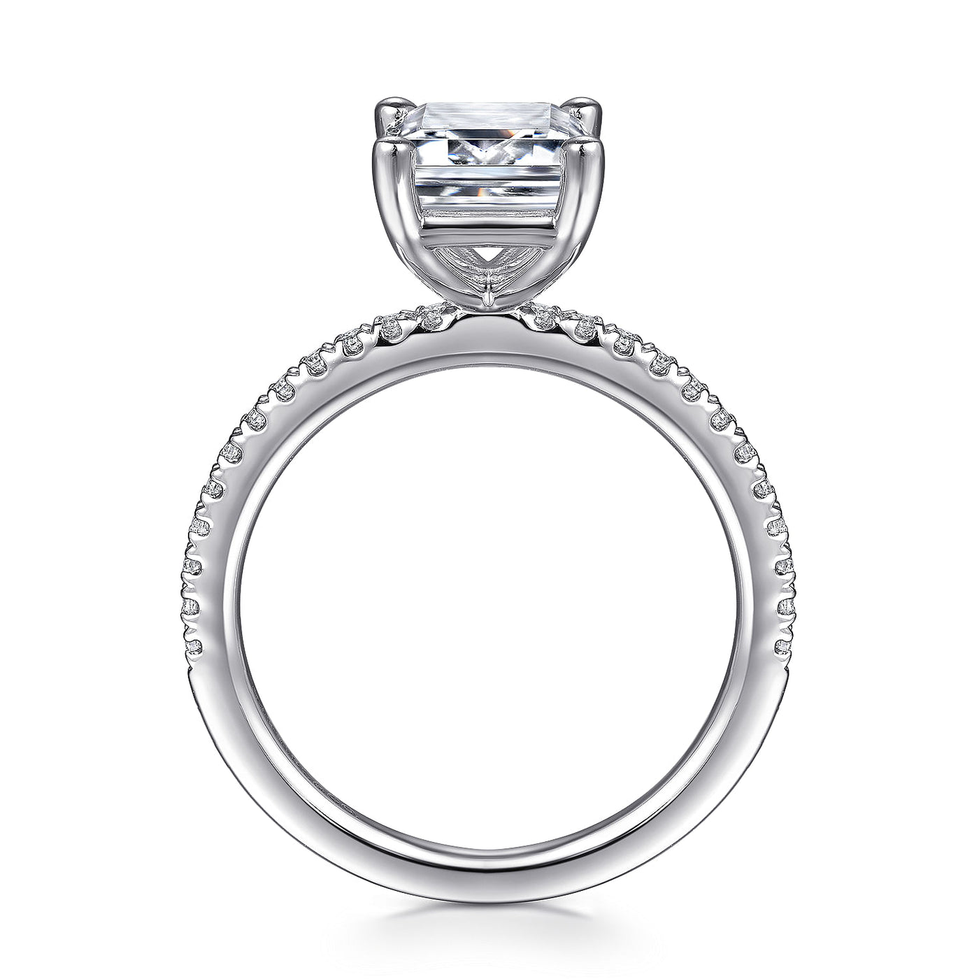Emerald Cut SIde Stone Engagement Ring in White Gold by Gabriel & Co.