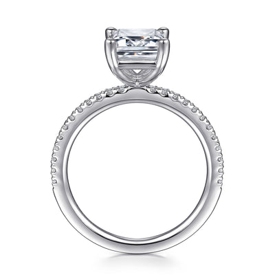 Emerald Cut SIde Stone Engagement Ring in White Gold by Gabriel & Co.
