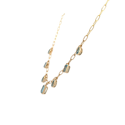 Swiss Blue Topaz Station necklace in Yellow Gold