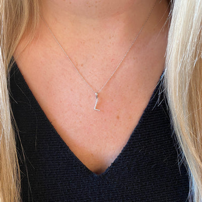 "L" Initial Diamond Pendant in White Gold