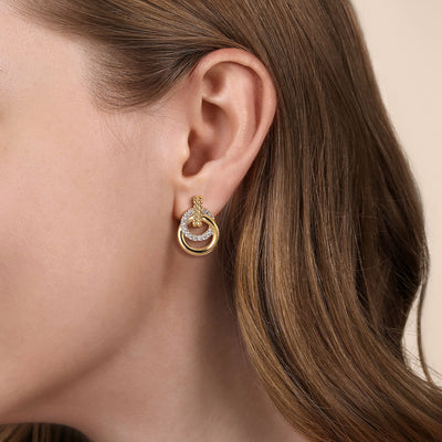 Diamond Circle Drop Earrings in Yellow Gold by Gabriel & Co.