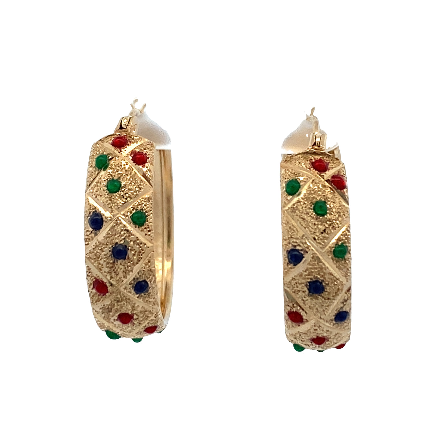 ESTATE Colored Diamond Hoops in Yellow Gold