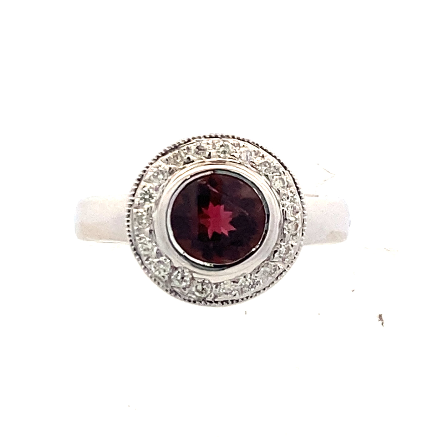ESTATE Garnet and Diamond Ring in White Gold