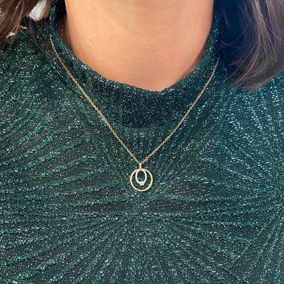 Dual Circle Diamond Pendant in Two-Tone Gold