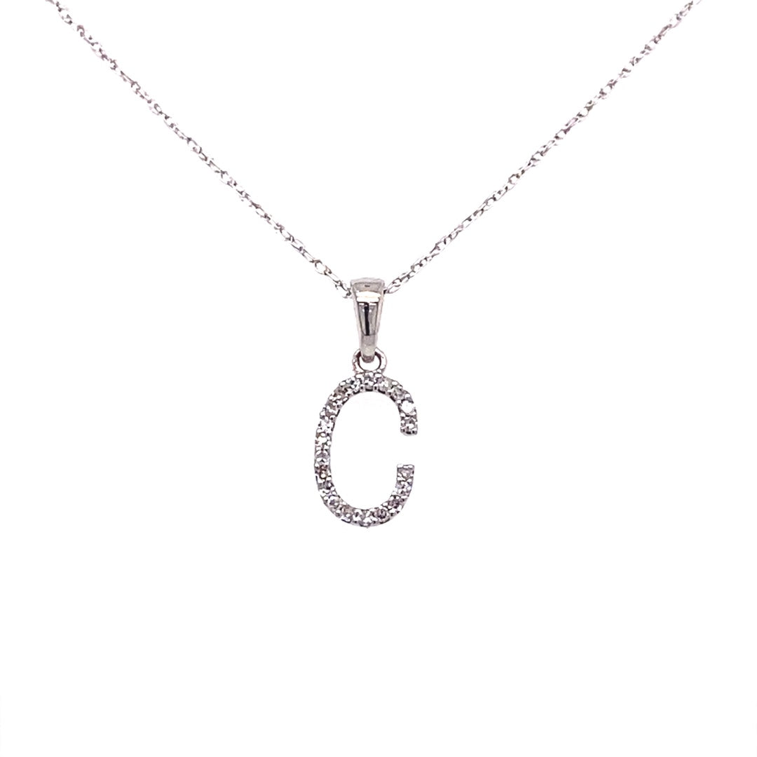 Initial "C" Diamond Pendant in White Gold