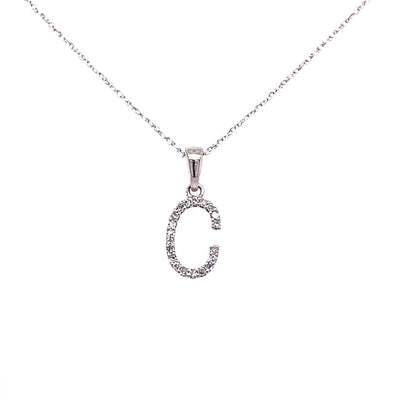 Initial "C" Diamond Pendant in White Gold