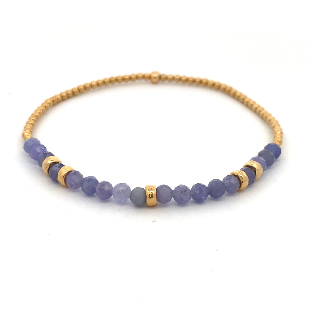 Stretch 2mm Yellow Gold Filled and Tanzanite Bracelet