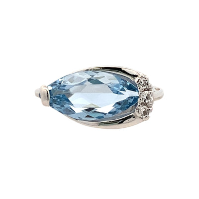 ESTATE Aquamarine and Diamond Ring in White Gold