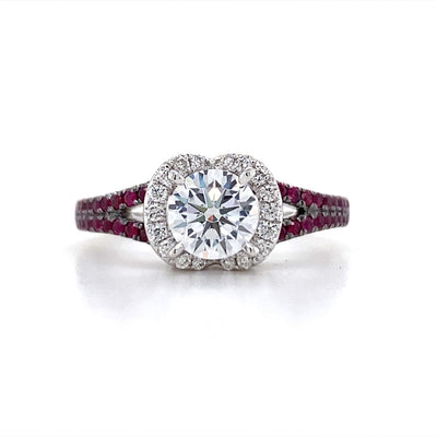 14 Karat Halo Round Shape and Ruby Engagement Ring DVR0127R