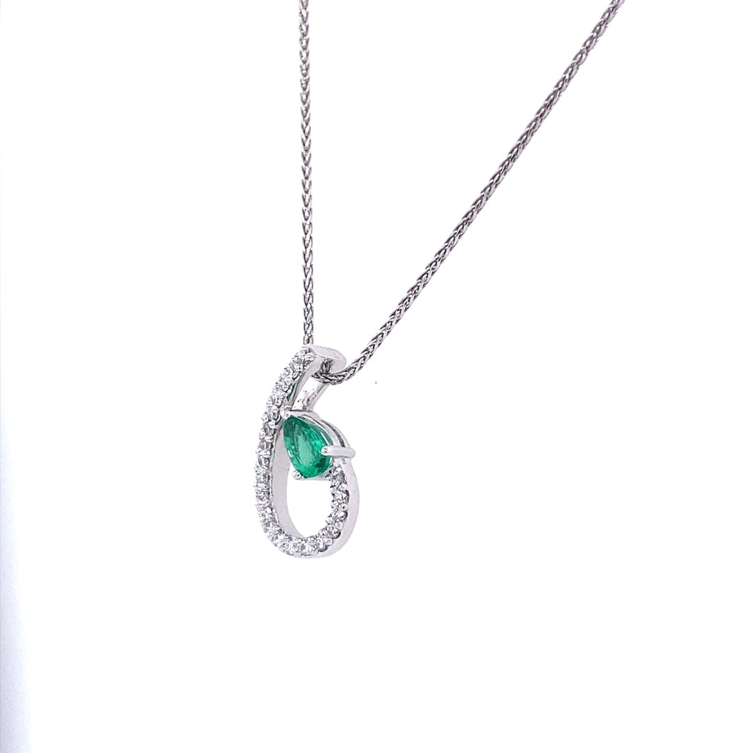 Parle 14 Karat White Gold Drop Style Emerald Pendant PCC197E12W1