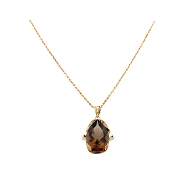 ESTATE Smoky Quartz Pendant in 14K Yellow Gold with 20" Rope Chain