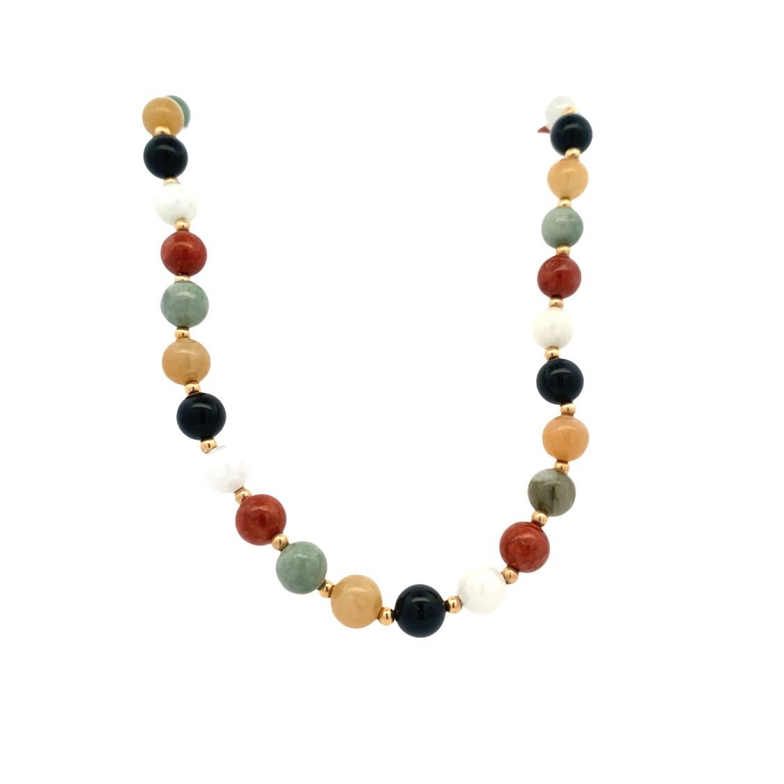 ESTATE 18" Multi-colored Jade Beaded Necklace in Yellow Gold