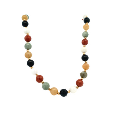 ESTATE 18" Multi-colored Jade Beaded Necklace in Yellow Gold