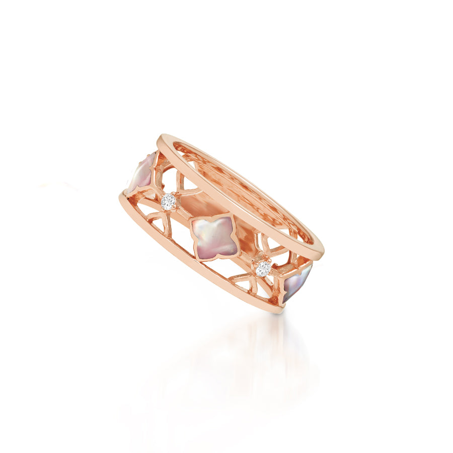 Mother of Pearl and Diamond Station Ring 0.08CTW in 14K Rose Gold by Kabana