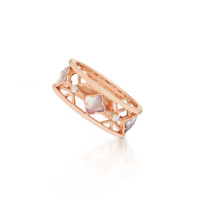 Mother of Pearl and Diamond Station Ring 0.08CTW in 14K Rose Gold by Kabana